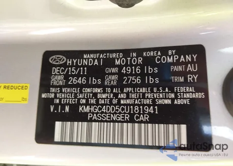 2012 Hyundai Genesis 3.8 из США, поврежденный, VIN KMHGC4DD5CU181941